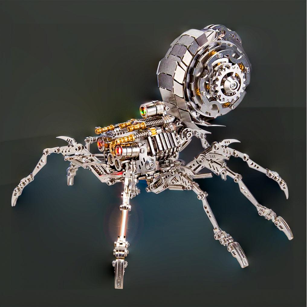 Stainless steel spider centerpiece for shelf and desk decor, an illuminated mechanical model for collectors here