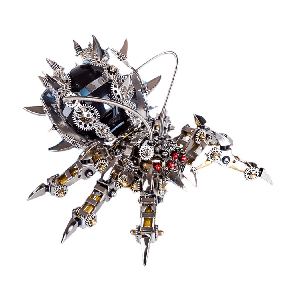 Mechanical metal spider model kit with a built in Bluetooth speaker and poseable legs, a steampunk desk centerpiece Spider