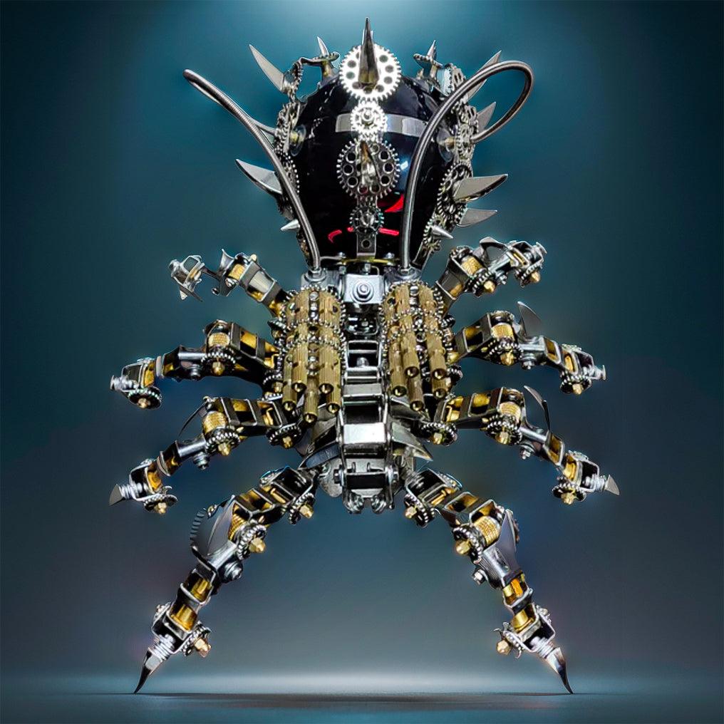 Articulated metal tarantula sculpture with spiked legs and brass gears, a 1000 piece Bluetooth speaker desk model Tarantula