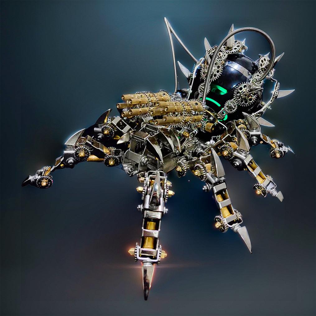 Metal tarantula model with a glowing green accent and brass gatling barrels, a Bluetooth speaker for a gaming desk Tarantula