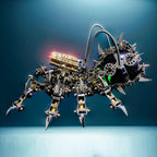 Metal tarantula sculpture posed mid stride with glowing green light, a 1000 piece Bluetooth speaker for desk and shelf decor Tarantula