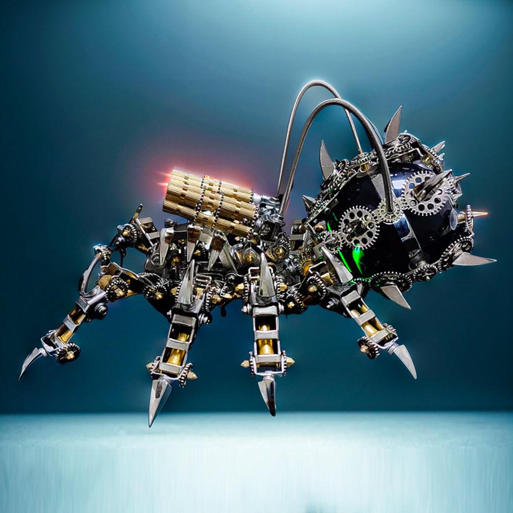 Metal tarantula sculpture posed mid stride with glowing green light, a 1000 piece Bluetooth speaker for desk and shelf decor Tarantula