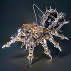 Articulated metal tarantula model with a glossy black body and spiked legs, a Bluetooth speaker desk sculpture for collectors Tarantula