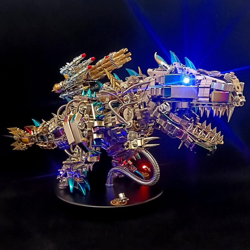 Completed mechanical T-Rex model as a rewarding build and gift for engineers, hobbyists and dinosaur collectors