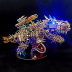 Completed mechanical T-Rex model as a rewarding build and gift for engineers, hobbyists and dinosaur collectors