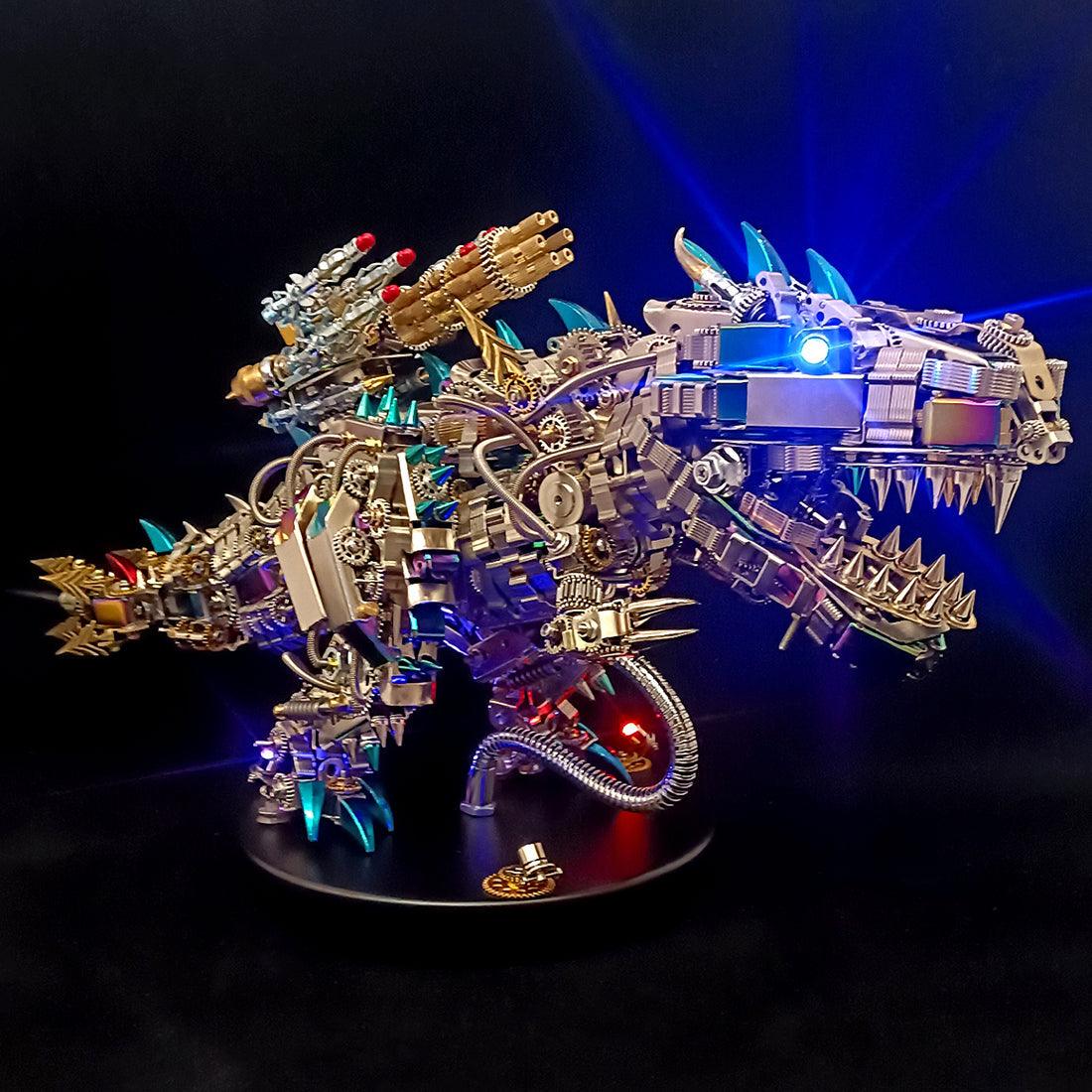 Completed mechanical T-Rex model as a rewarding build and gift for engineers, hobbyists and dinosaur collectors