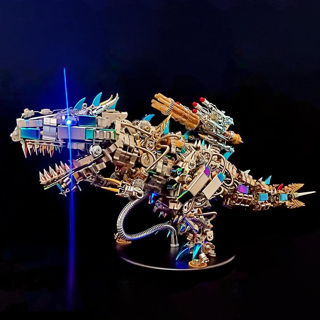 Laser cut T-Rex puzzle in stainless steel, iron and copper, an expert metal assembly kit for adult builders