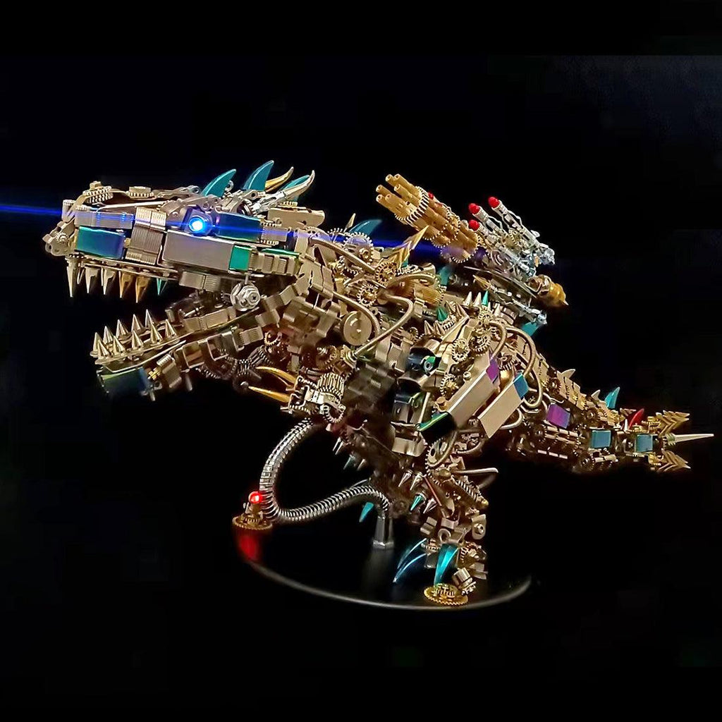 Steampunk mechanical dinosaur with rich machinery textures and metal detailing for sci-fi and model fans
