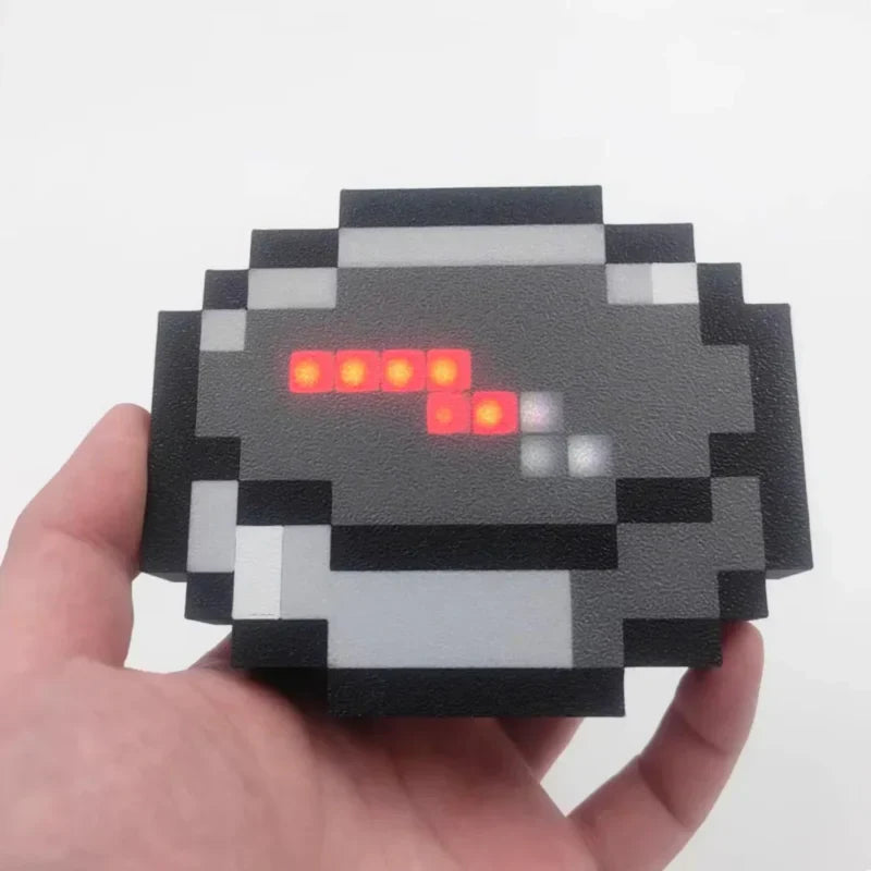 USB-C rechargeable Minecraft pixel compass with glowing red needle for gamer gifts, desk display, and LAN parties