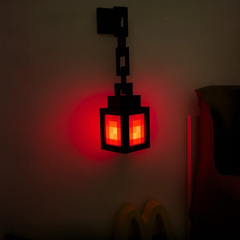 Minecraft pixel style LED lantern night light with 16 color modes and remote control for gaming room decor