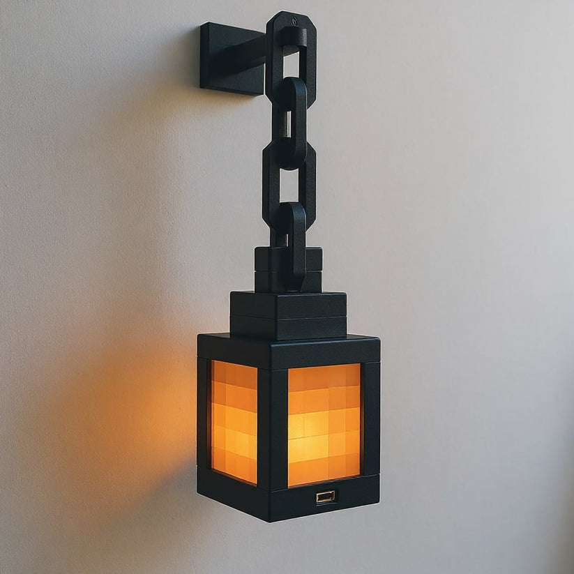 Minecraft pixel style LED lantern night light with 16 color modes and remote control for gaming room decor