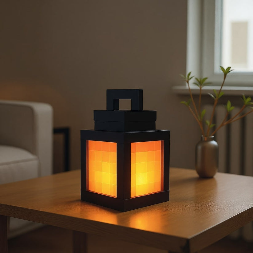 Minecraft pixel style LED lantern night light with 16 color modes and remote control for gaming room decor