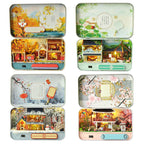 Four seasonal miniature dollhouse designs with LED lighting and a music box, illuminated 1:24 wooden box scenes for shelf decor Spring, Summer