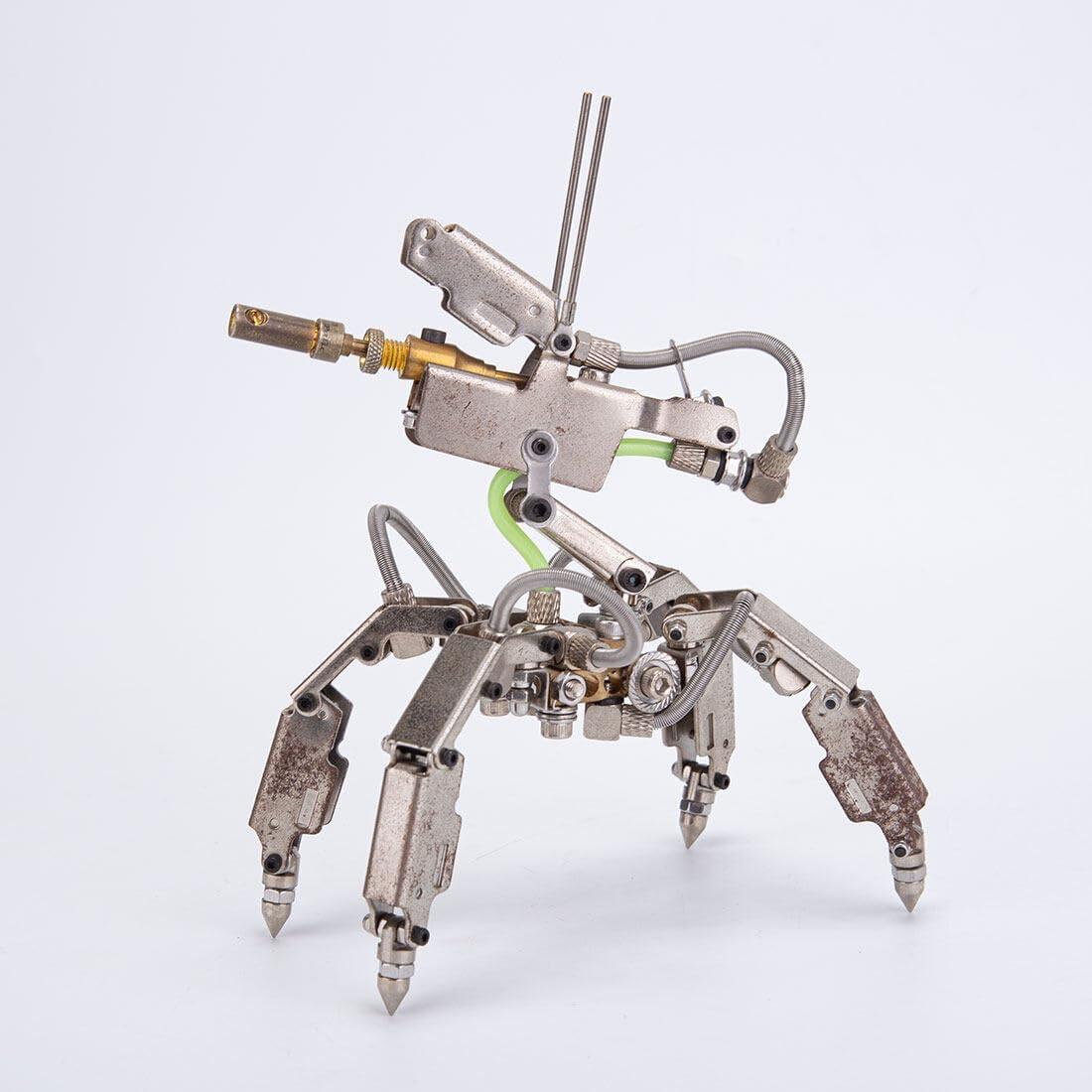 Future robot metal model kit with 200 stainless steel and copper pieces that builds a sci-fi mech display