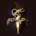 Buildable future robot mech with copper and steel parts, a four hour metal puzzle project for adults and teens