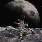 Futuristic mech robot model on a lunar scene, a 200 piece metal kit for sci-fi desk and office decor