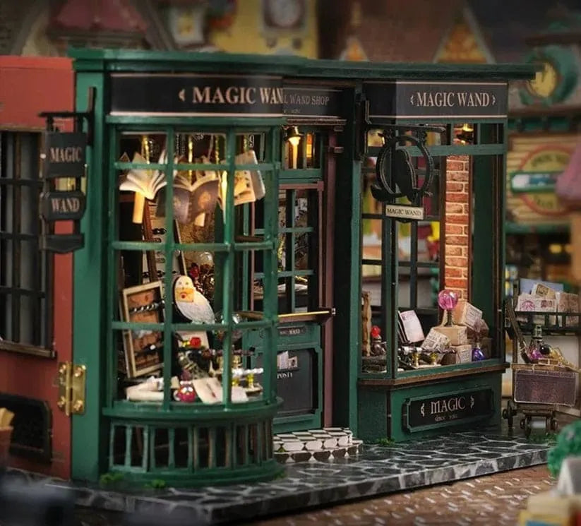 Miniature wizard magic shop as desk decor and shelf display, a dark academia booknook kit and gift for fantasy and craft fans