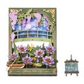 Monet's Garden 3D wooden puzzle with warm LED lighting, lily pond and Japanese bridge diorama for art lovers, Water Lily