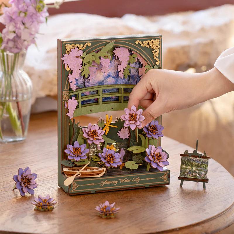 Calming build-it-yourself Monet puzzle, a finished wooden diorama gift for art lovers, puzzle fans and hobbyists, Water Lily
