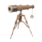 Handcrafted wooden monocular telescope on a tripod stand, a vintage astronomy model kit and gift for stargazers