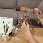 Adjustable wooden telescope model on a tripod for desk display, a hands-on build and astronomy gift for teens