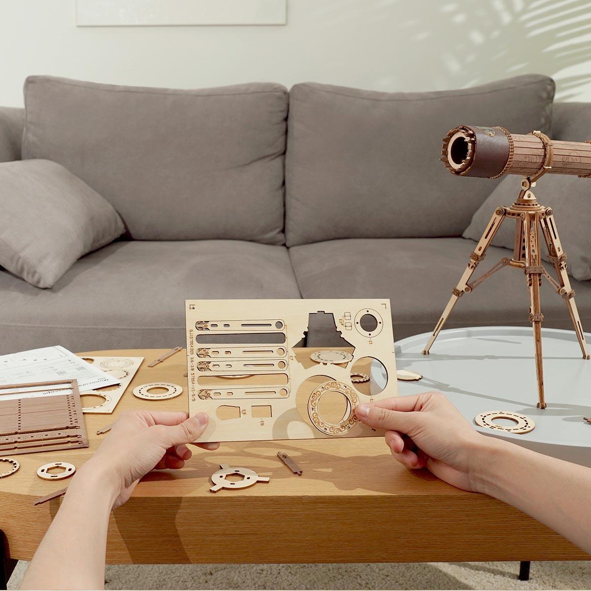 Building a wooden telescope kit from 314 laser-cut pieces, a rewarding STEM model project and gift for model builders