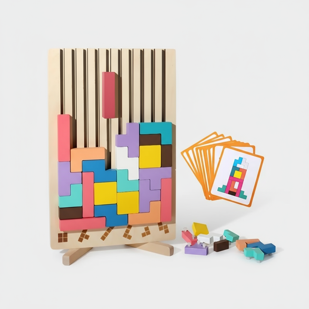 Montessori color puzzle wooden logic toy with 20 challenge cards for toddlers learning color matching and shapes