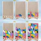 Montessori stacking puzzle showing step by step block placement that trains focus, sequencing and spatial reasoning