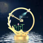 Movable metal Dragonfly kinetic model kit with a spotlight LED effect and lotus pond scene, motorized moving wings for hobbyists
