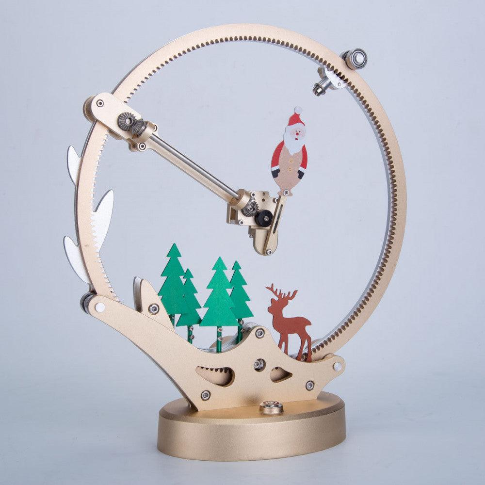 Santa Claus swinging metal puzzle kit that builds in about 2 hours, a beginner friendly motorized model for older kids