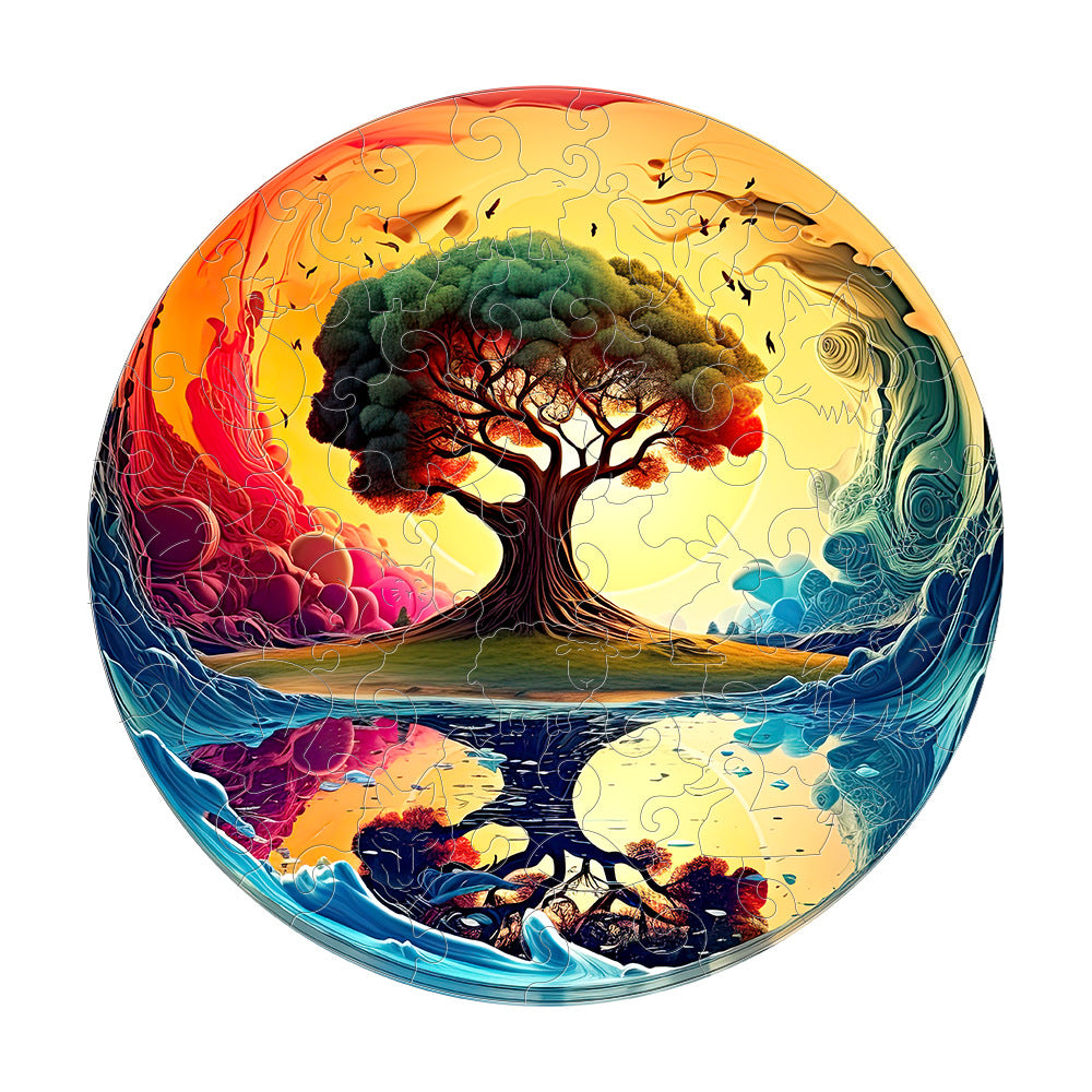 Whimsy piece wooden jigsaw puzzle with hidden animal and plant shapes for hobby rooms bedrooms and living room walls pick the Fox Face design