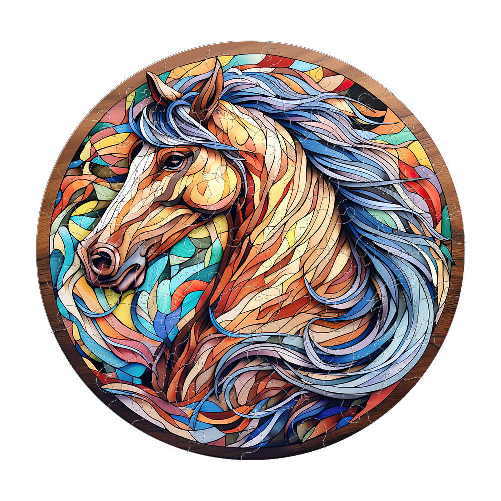 Eco friendly linden wood jigsaw puzzle with a display ready finish a screen free activity for focus and patience select the Brown Horse design