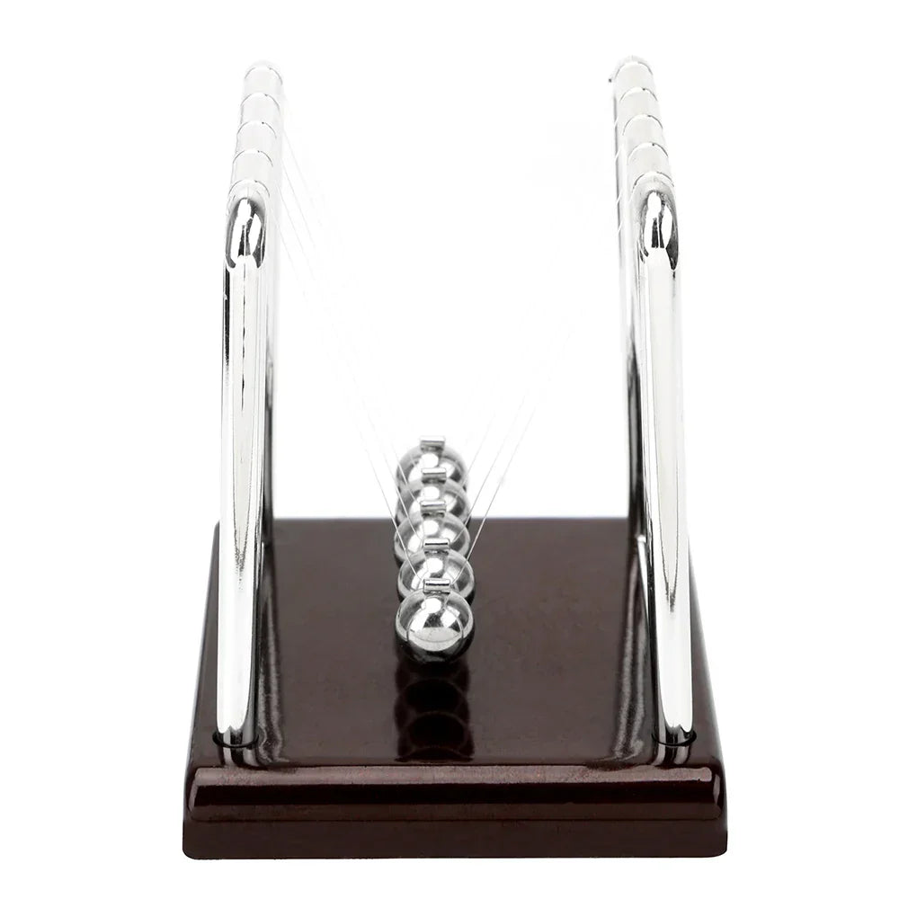 Kinetic physics demonstrator with steel balls on a red base, a hands on way to show Newton's laws in a classroom or study (fits SKU_1748792312012_64)