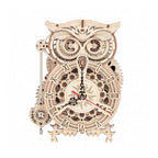 Nightwatch owl mechanical timer clock, a 3D wooden puzzle kit with a real pendulum and Roman numeral dial for adults