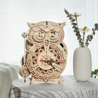 Owl shaped wooden pendulum clock as tabletop and nightstand decor, a handmade clockmaking gift for hobbyists and collectors