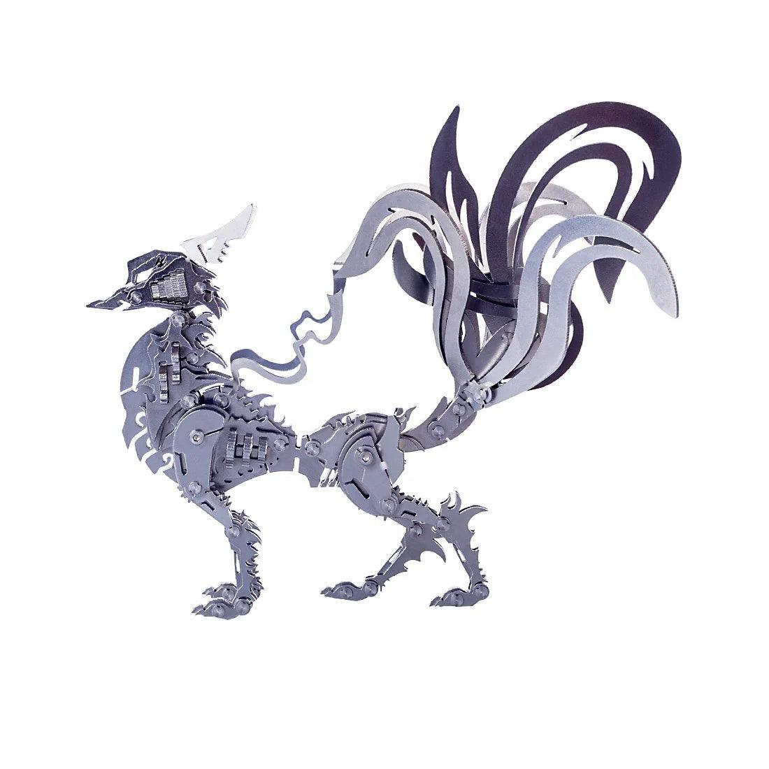 Glue-free nine-tailed fox metal puzzle assembled with screws, a laser-cut steel model kit for teen and adult makers