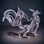 Collectible nine-tailed fox metal models as mythical decor, a stainless steel kitsune kit and gift for adult hobbyists