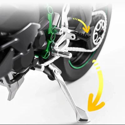 Ninja H2R diecast model with a foldable footrest and functional suspension, a 1:6 scale motorcycle for collectors Black
