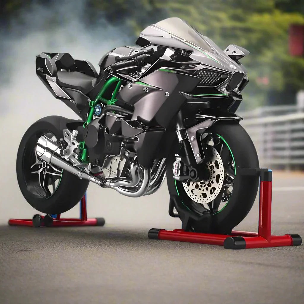 Ninja H2R RC superbike posed on a track scene, a 1:6 scale diecast motorcycle for sportbike racing enthusiasts Black