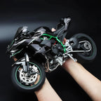Ninja H2R diecast superbike held in hand to show the 1:6 scale size, a metal motorcycle model for collectors Black