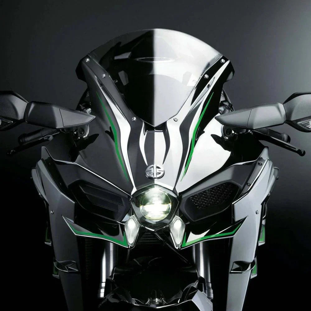 Ninja H2R RC motorcycle with illuminated headlights and a sport fairing, a 1:6 scale collector model for fans Black