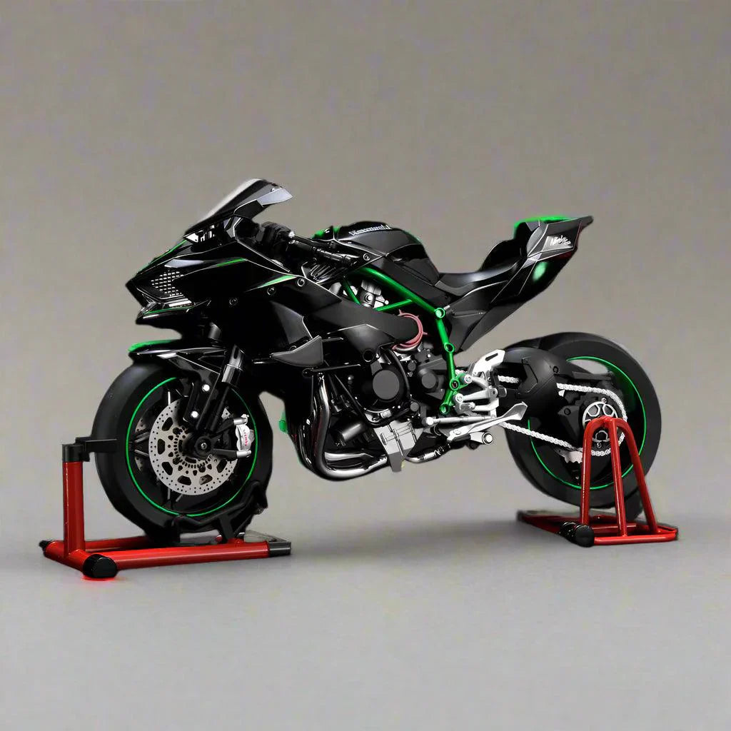 1:6 scale Ninja H2R diecast motorcycle with a metal frame and working lights for a motorsport collector shelf Black