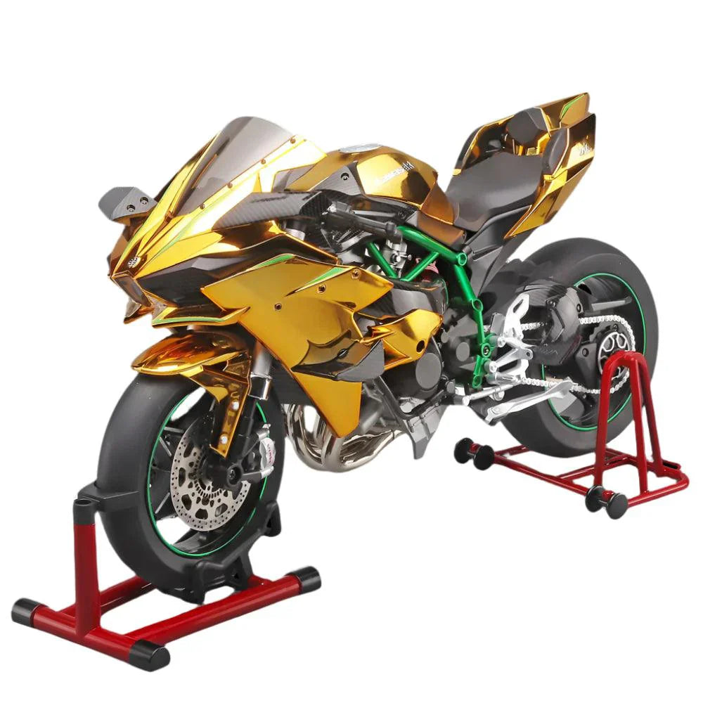 Chrome Ninja H2R RC superbike in 1:6 scale, a metallic diecast motorcycle model for collectors and racing fans Gold
