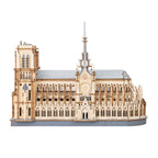 Notre-Dame Cathedral 3D wooden puzzle assembled as a Paris landmark model with twin bell towers and central spire