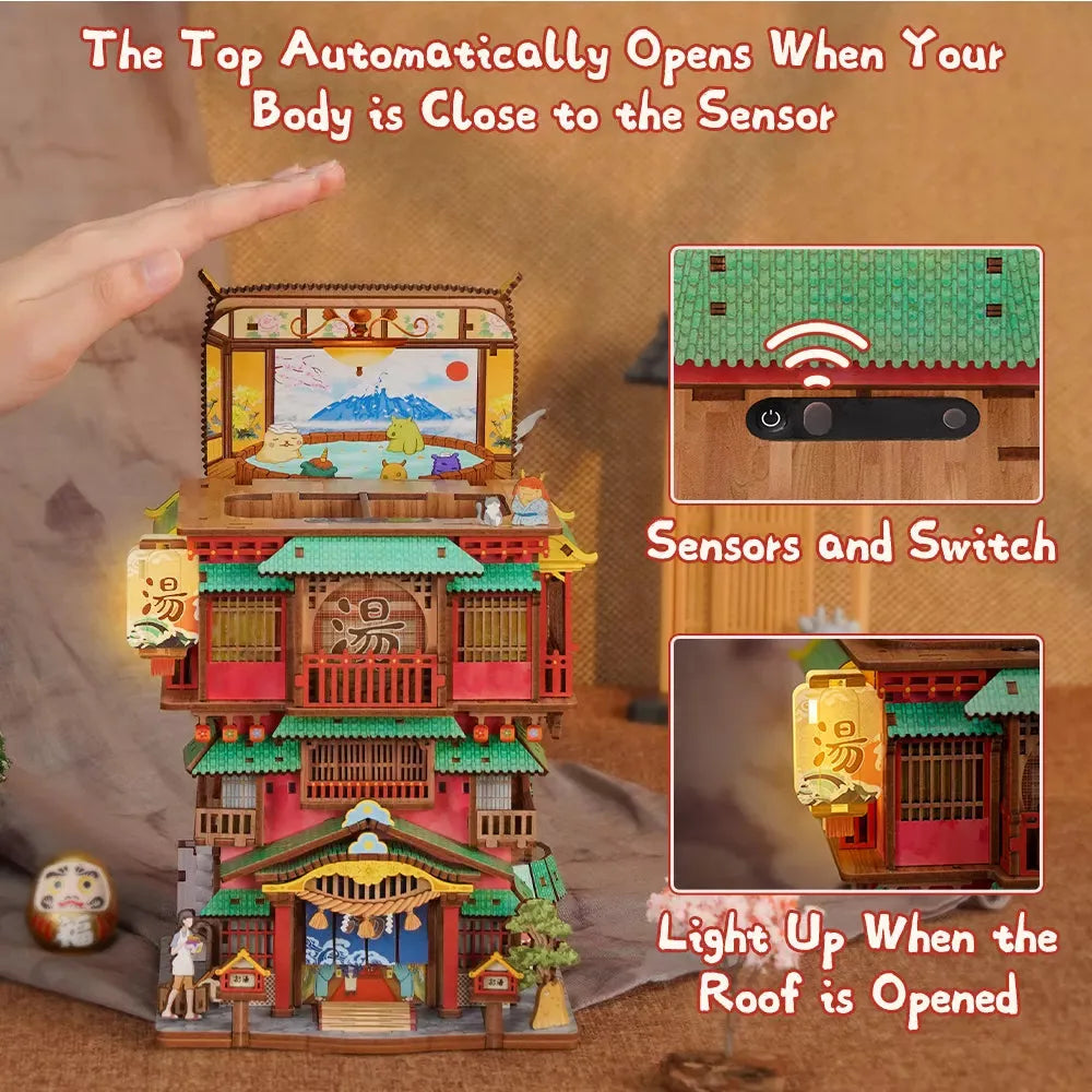 Wooden onsen inn storage box with hidden compartments that organize keepsakes and small desk items for adult crafters