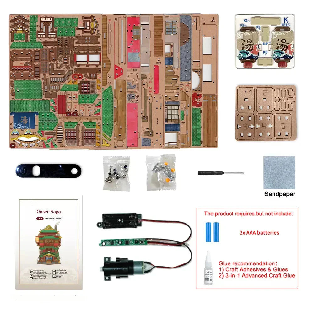 Onsen hot spring bathhouse display piece and screen free craft kit for adult puzzle builders and miniature hobbyists