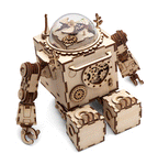 Wind-up 3D wooden puzzle music box with rotating gears under a clear dome, mechanical model kit for teens and adults