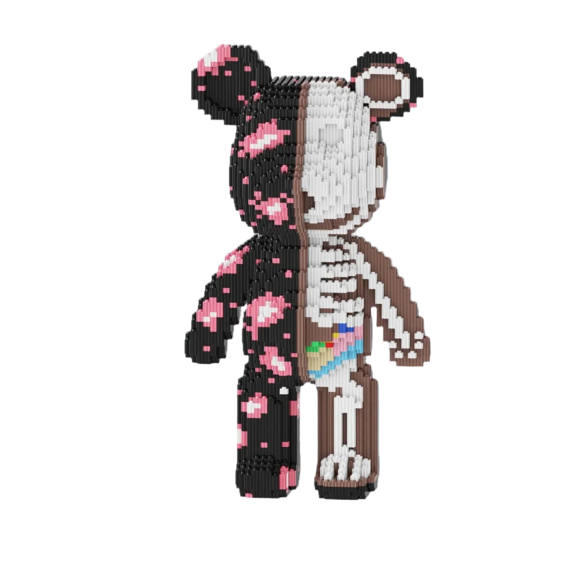 Buildable bear brick figure, a 47 cm micro block model for desk decor and a pop-art display in a home office 5551