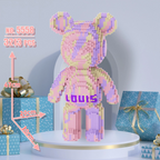 Colorful brick bear display model, a 47 cm micro block sculpture for desk and shelf decor in a home or office 5541