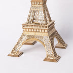 Eiffel Tower model kit with detailed wooden latticework arches, an easy no glue build for architecture and Paris enthusiasts